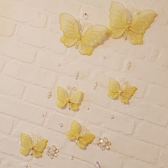 Yellow Beaded Wire Butterfly Hanging Mobiles - Picture 4 of 13